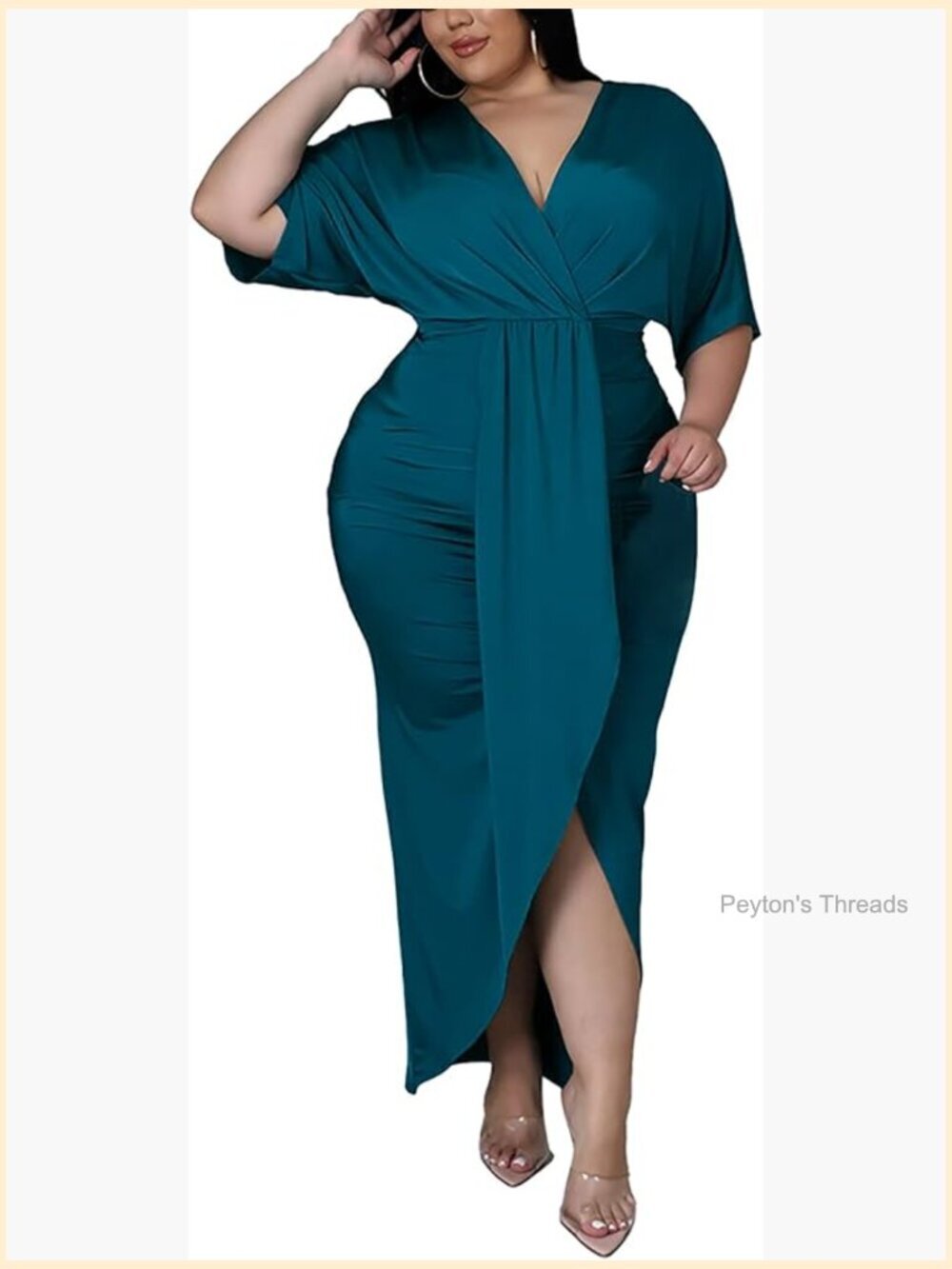 Sexy Plus Size Maxi Dress V Neck Short Sleeve Wedding Guest Party